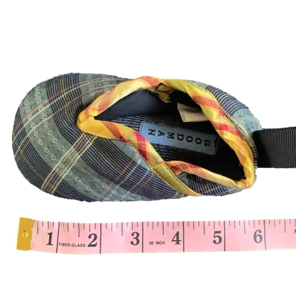 Goodman Baby Green Black Gold Plaid Leather Suede Bottom Sole Slippers Size BXS